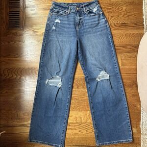 Women's Wild Fable Baggy Jeans‎ 4 High Rise Medium Wash Distressed Ripped Denim